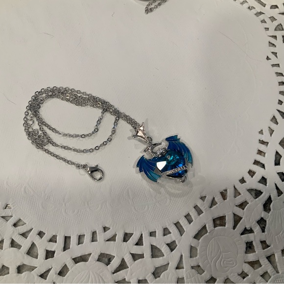Cobalt Blue Dragon Pendant Necklace 20” Chain NEW - Picture 8 of 12
